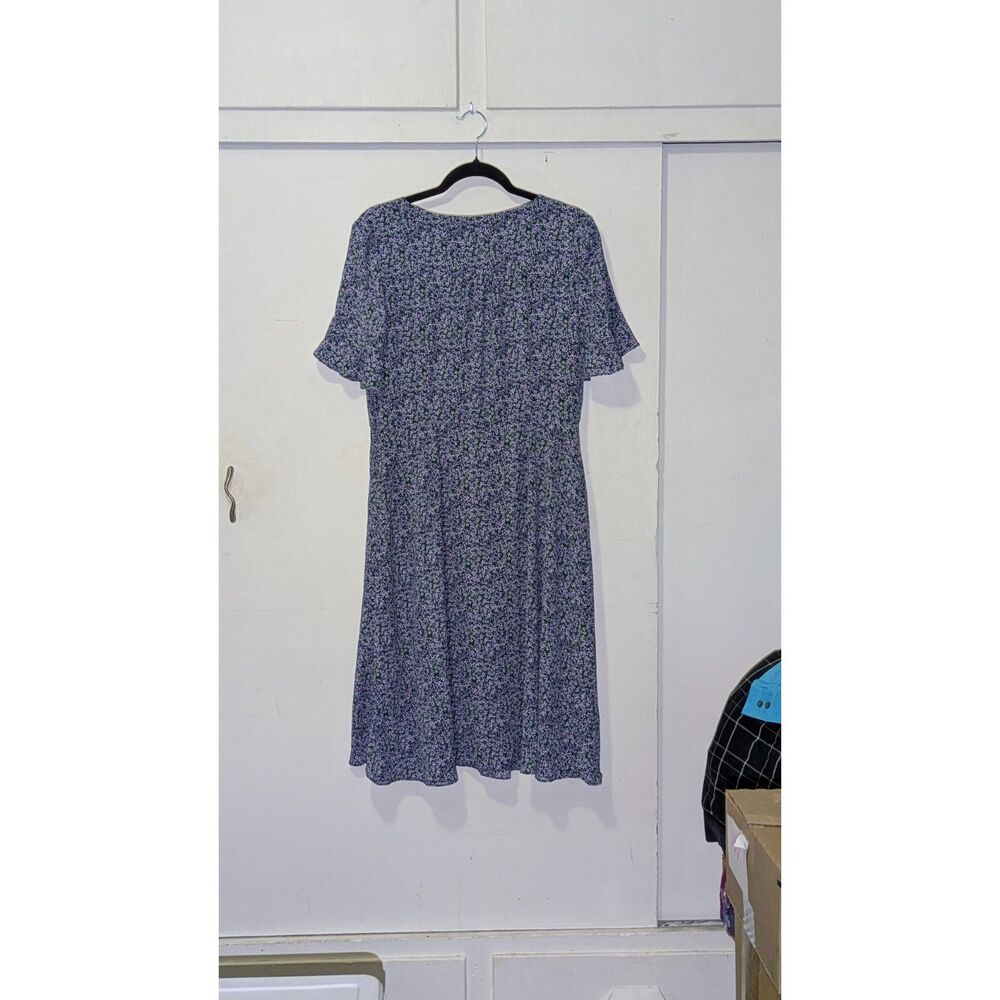 Talbots Purple and White Floral V-Neck Navy Blue dress sz. 8 - Picture 5 of 7